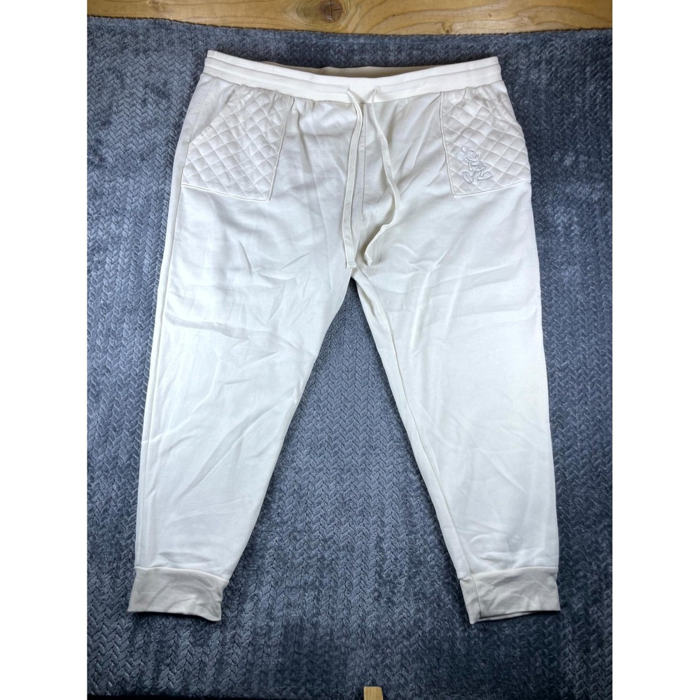 Disney Mickey Mouse Jogger Sweatpants Womens 3X Ivory Quilted Pockets Drawstring